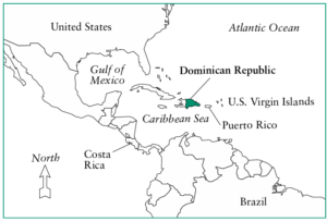 A map showing where the Dominican Republic is