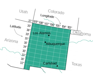 Map of New Mexico with grid lines