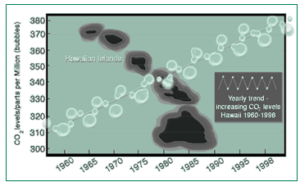 Graph showing hawaii and the amount of carbon dioxide in the atmosphere
