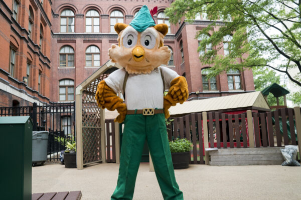 A Woodsy Owl mascot