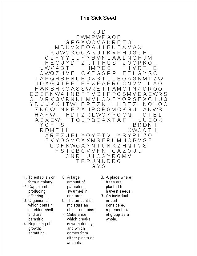 Word Search - The Sick Seeds - Natural Inquirer