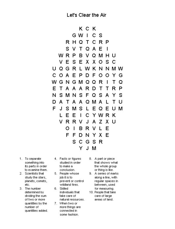 Word Search - Let's Clear the Air - Natural Inquirer