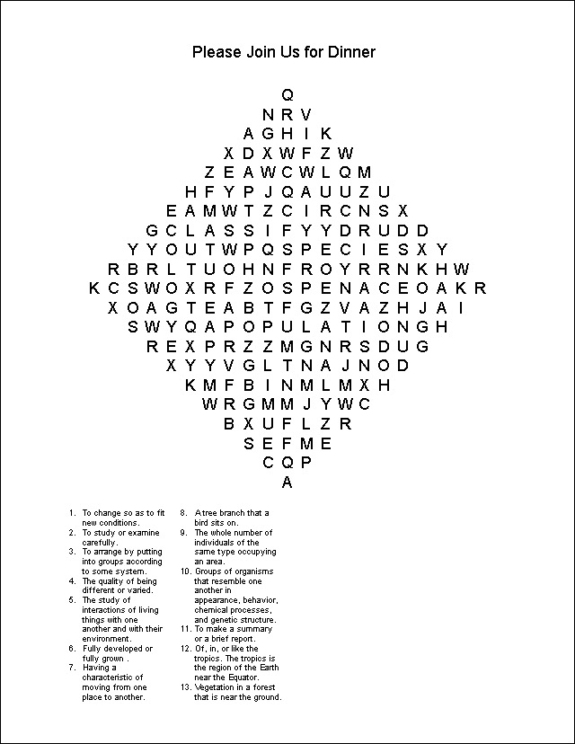 Word Search - Please Join Us for Dinner - Natural Inquirer