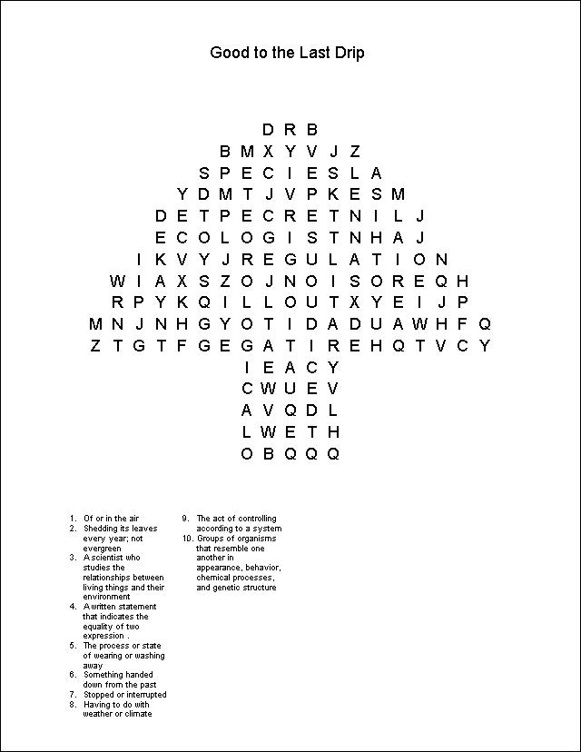 Word Search - Good to the Last Drip - Natural Inquirer
