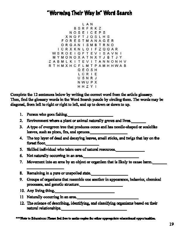 Word Search - Worming Their Way In - Natural Inquirer