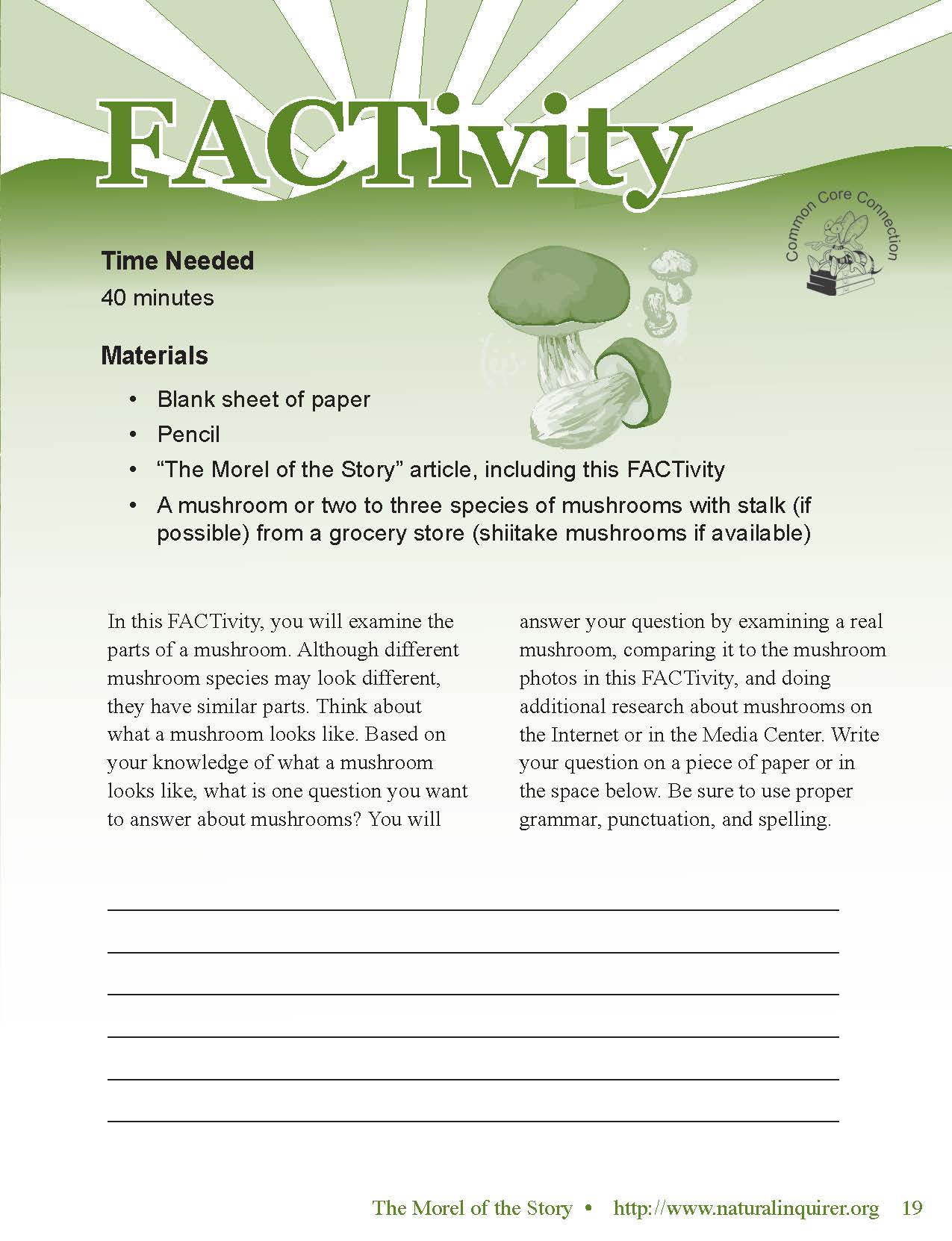 FACTivity - The Morel of the Story - Natural Inquirer