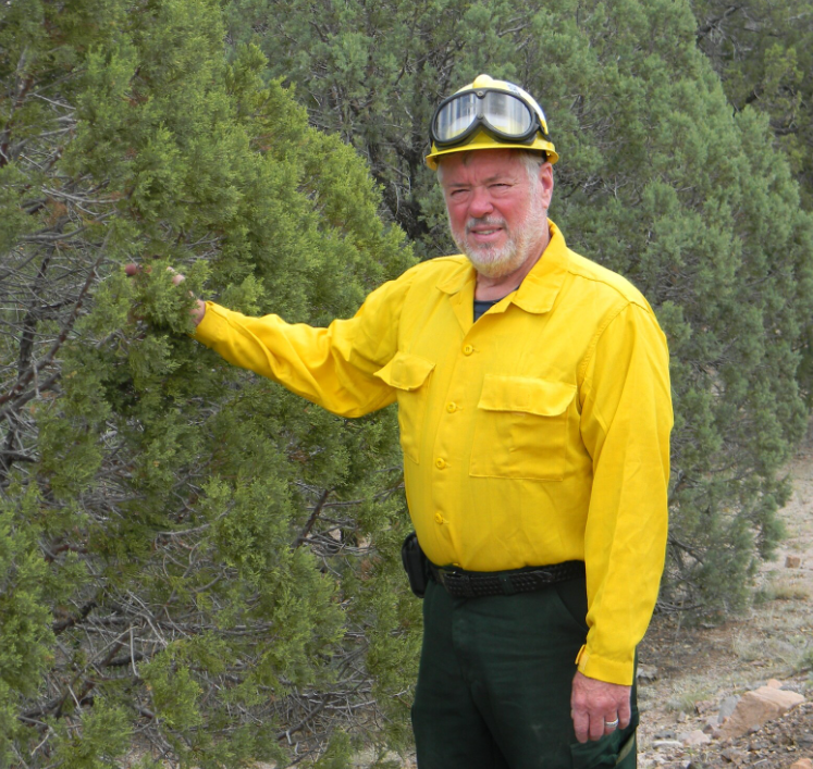 Dan Neary stands with his hand in a tree.