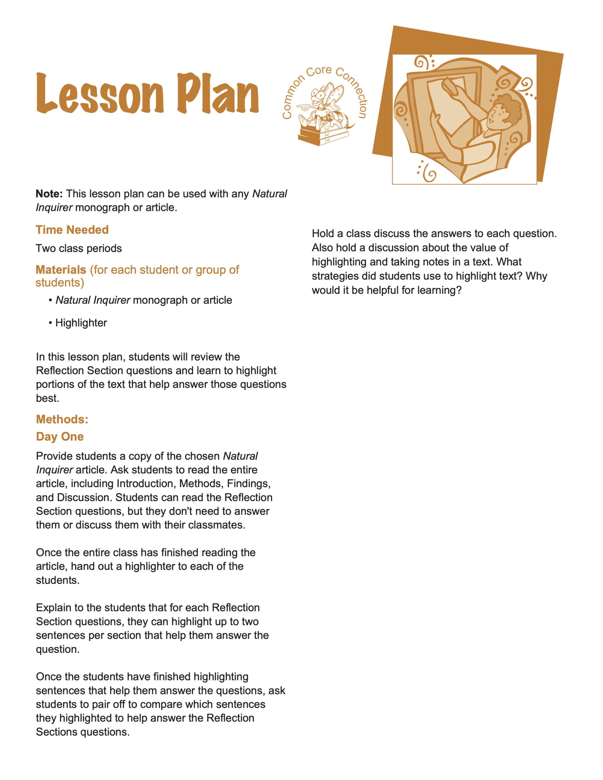 Lesson Plan - Reflection Sections - Natural Inquirer