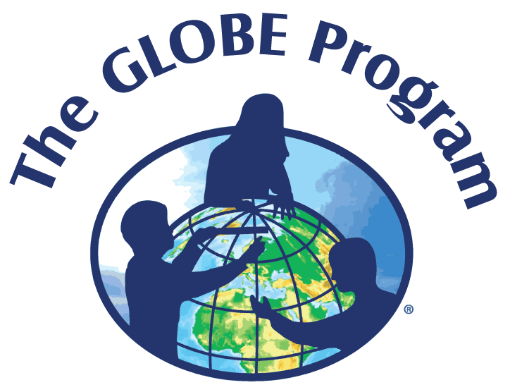 The GLOBE Program logo - a globe with three silhouetted people around it taking measurements.