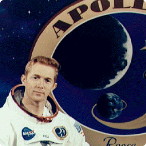 Astronaut Stuart Roosa in spacesuit
