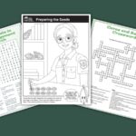 A fan of three different activity sheets - word search, coloring page, and crossword.