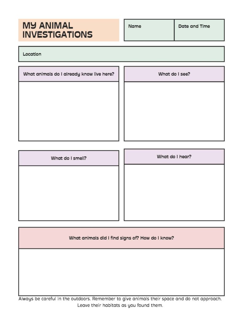 PDF preview of the animal observation log