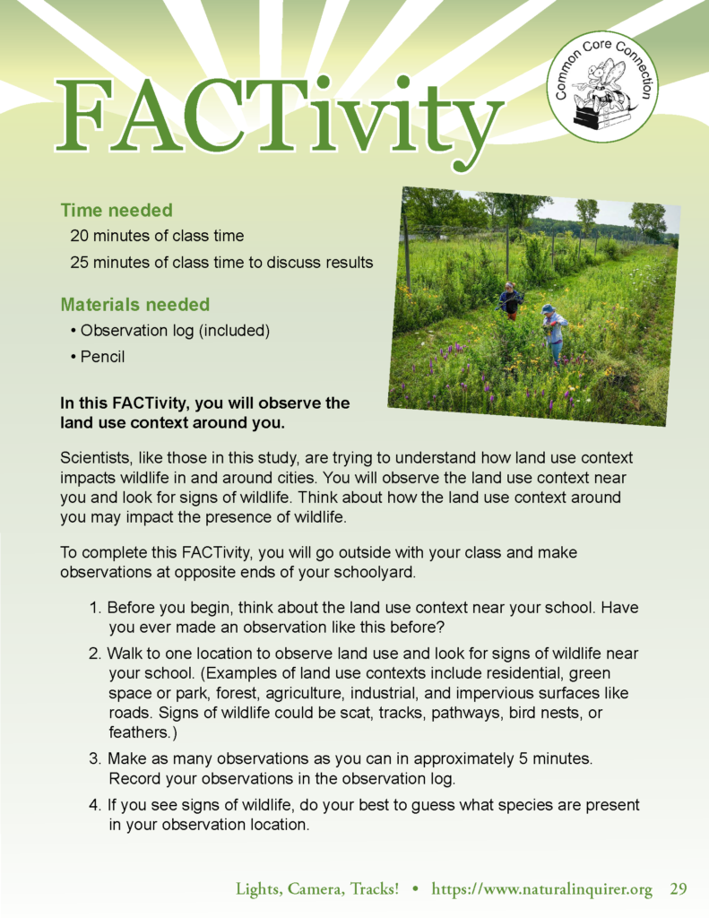 The first page of the FACTivity from "Lights, Camera, Tracks"