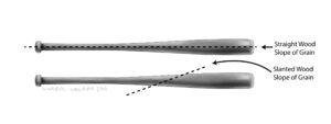 A graphic showing different wood grain on a baseball bat.