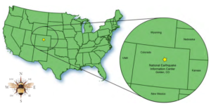 A map of the U.S. highlighting the NEIC