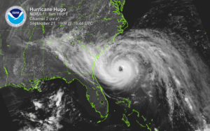 A satellite image of hurricane Hugo