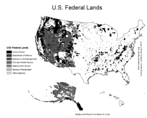 An illustration of the U.S. showing federal lands