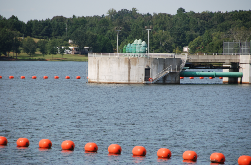 A drinking water treatment plant on water