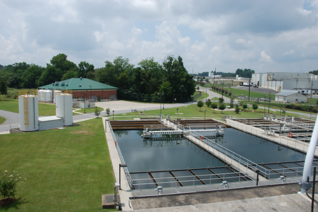 Vessels of water at a water treatment plant