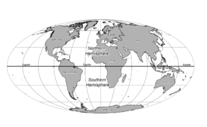 A map of the globe with the hemispheres shown