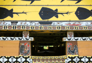 The decoratively painted entrance of a bai