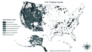 A map of the U.S. showing different federal lands
