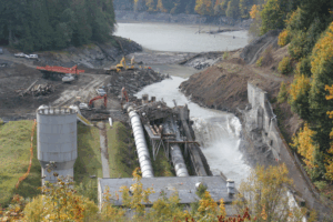 The Elwha dam in the middle of its removal