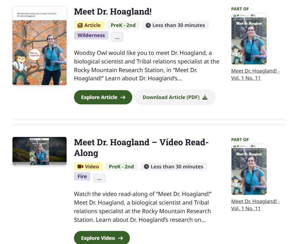 A screenshot of the article and video resources for the Hoagland reader