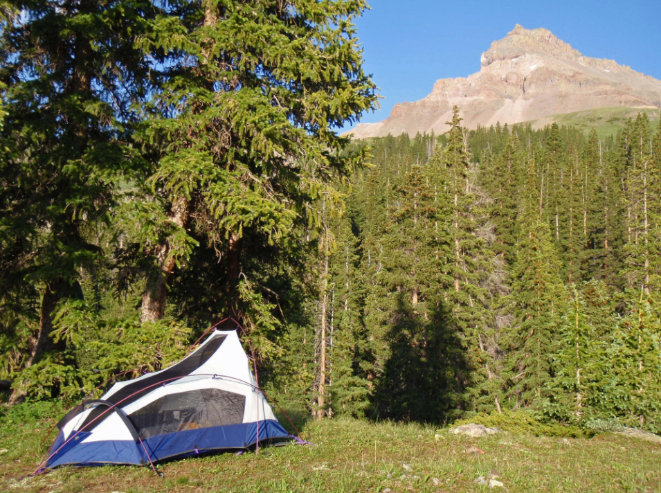 Recreation area with a tent