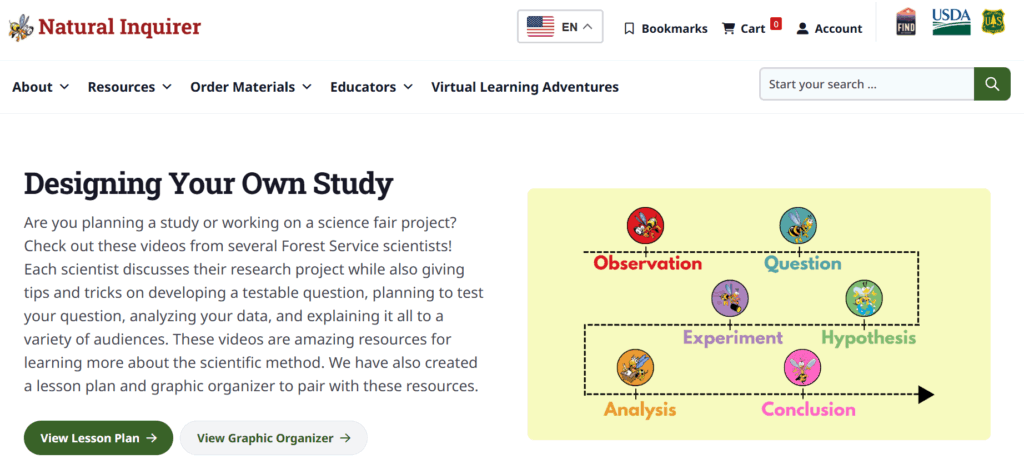 A screenshot of the Designing Your Own Study webpage.