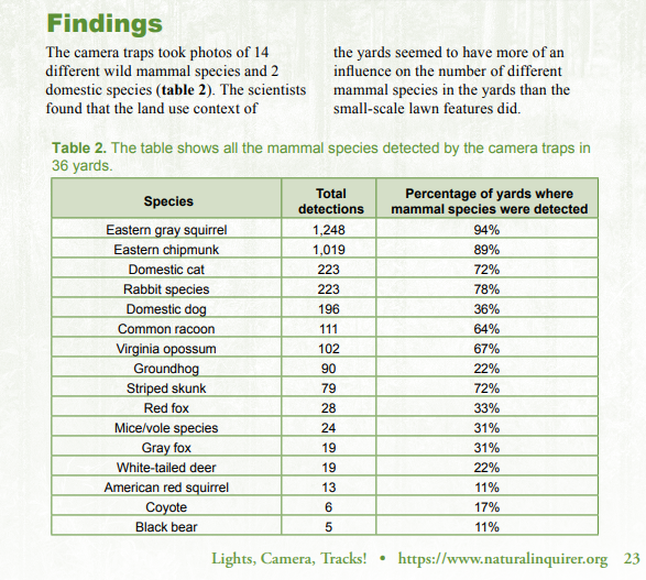 The beginning of a Findings section featuring a large data table