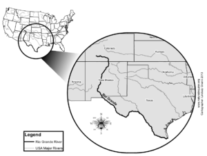 A map of the U.S. with the area where the Rio Grande is highlighted