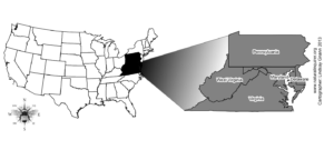 A map highlighting Mid-Atlantic region of the United States.