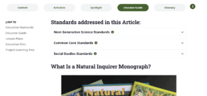 A screenshot of the website showing the educator guide tab on a product.