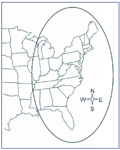 A map of the eastern part of the U.S.