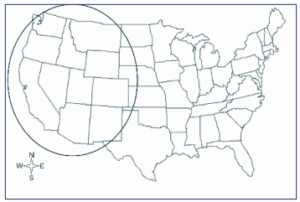 A map of the U.S. with the western states highlighted