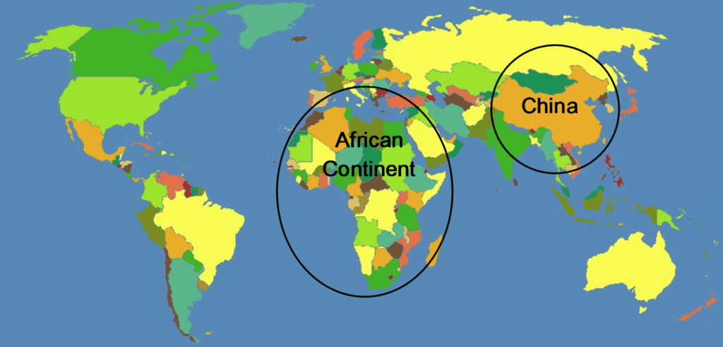 A graphic of the globe showing the area of forests worldwide is larger than the size of the African continent and China combined.