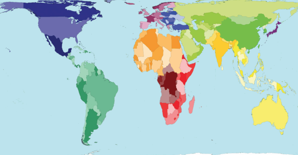 A graphic of the globe showing the land areas
