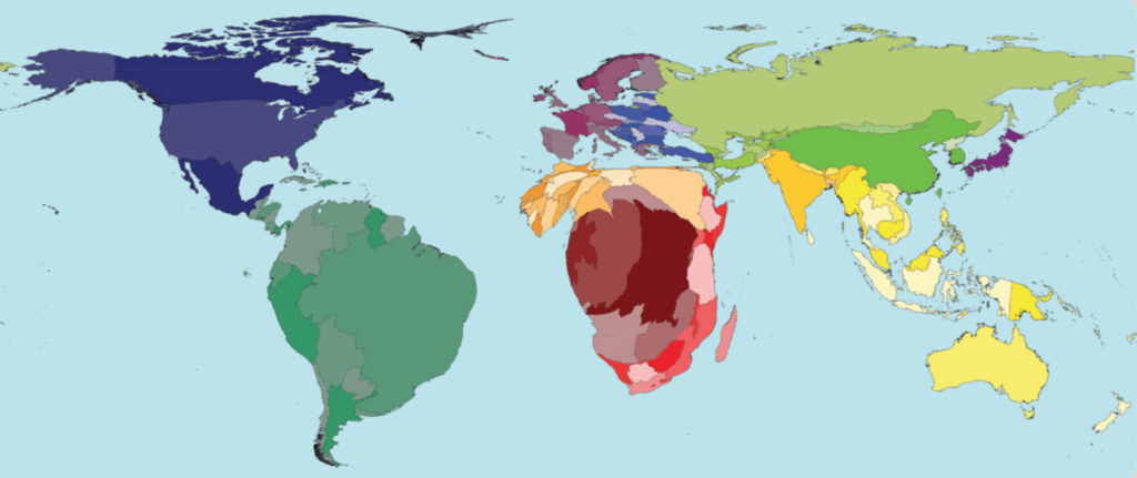 A graphic showing the amount of forest area in each country in 2010