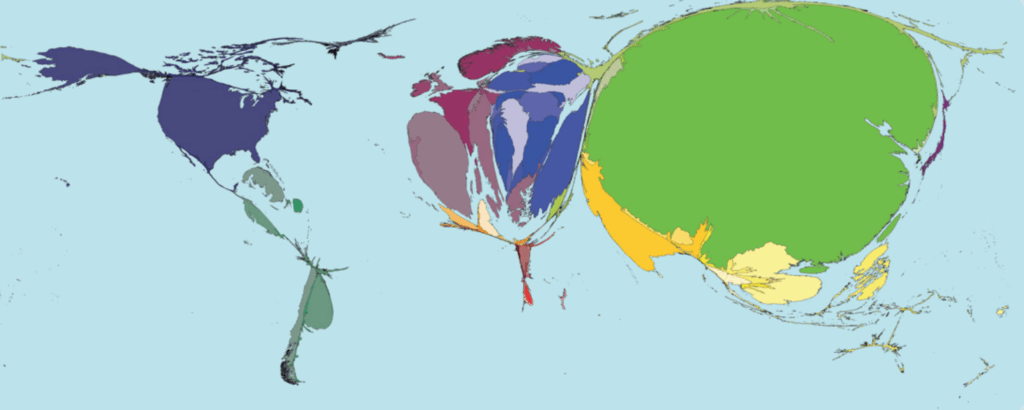 A graphic showing the amount of forest growth in each country between 2005 and 2010