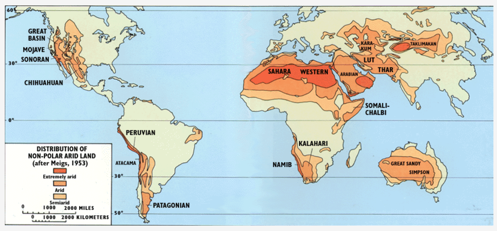 A map showing Earth's arid regions