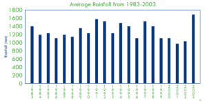 A bar graph showing the average annual rainfall