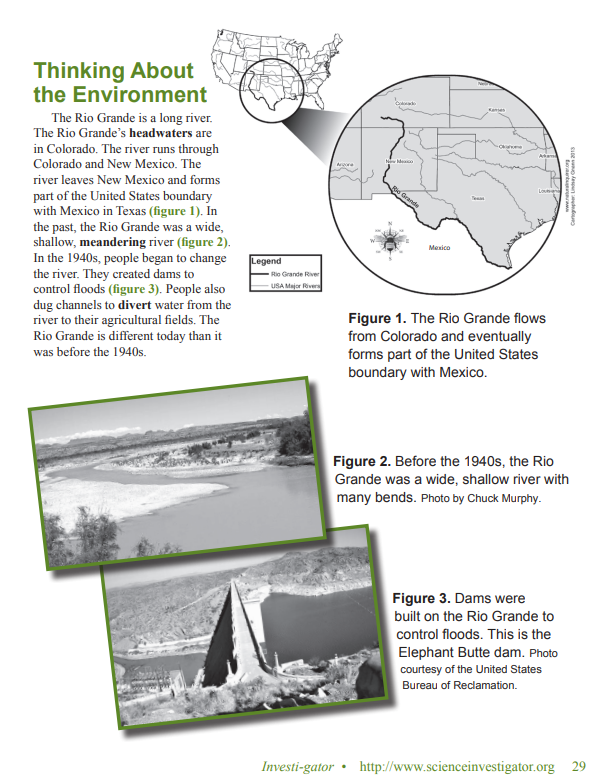 A sample Thinking About the Environment page from an Investi-gator