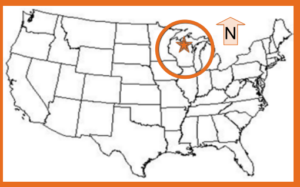 A map of the U.S. with Rhinelander, WI highlighted