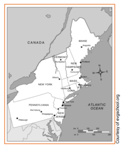 A map of states in the northeastern part of the U.S.