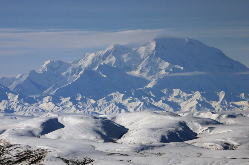 Arctic mountain landscape. Mountains covered in snow.