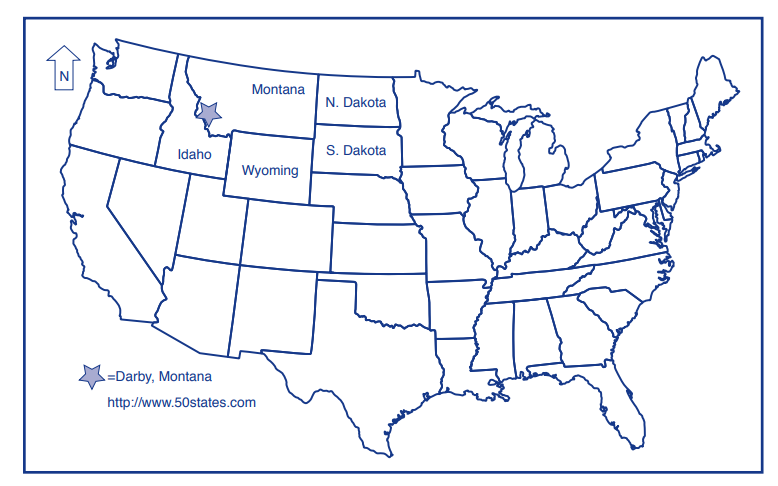 A map of the U.S. highlighting Darby Montana
