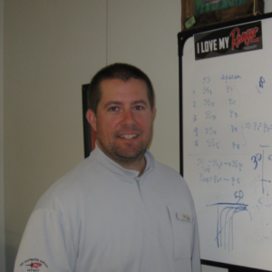 Grant Domke standing in front of a white board