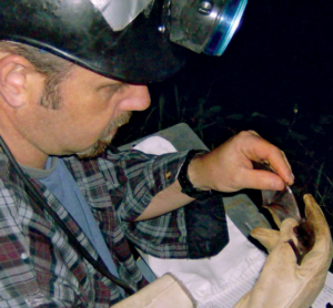 Dr. Perry holds a bat