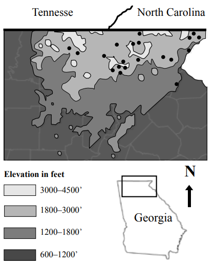 A topographic map of Georgia